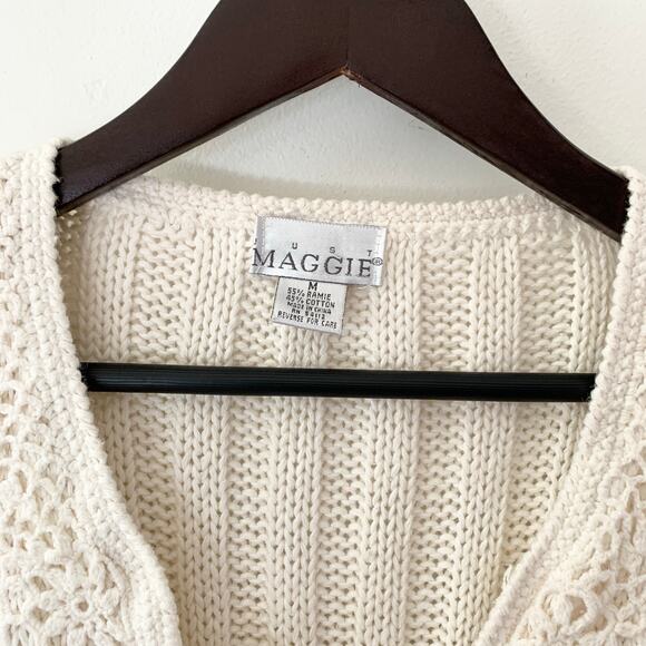 Just Maggie Vintage White Ramie Cotton Cardigan Knit Sweater Medium - Picture 3 of 4